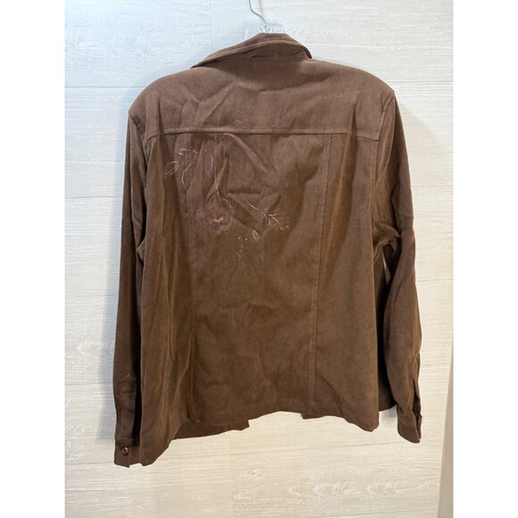 Koret Petite Brown Button-Up Jacket W/ Floral Embroidery Size PL Polyester & Spa - Picture 6 of 8